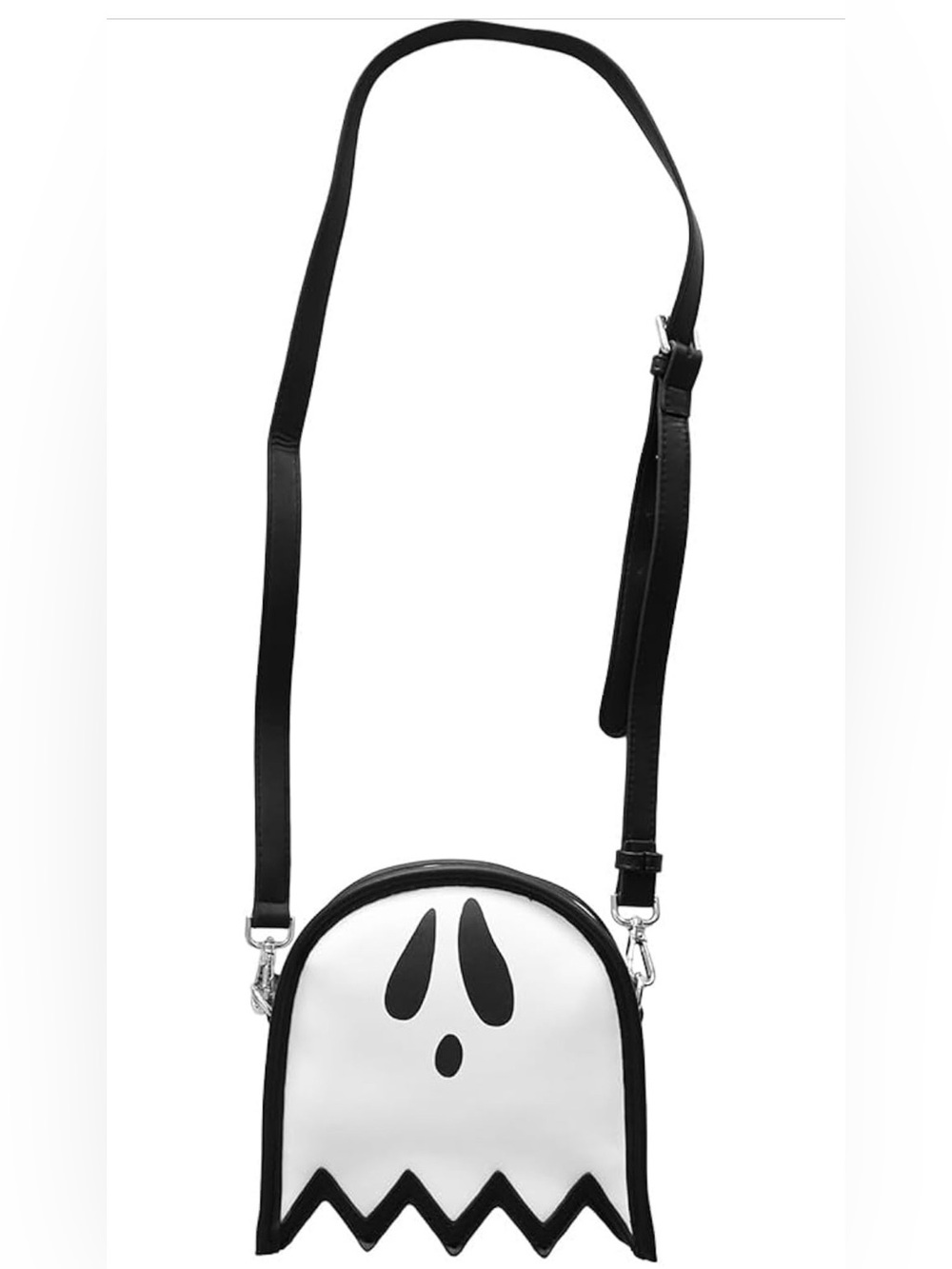NWT Ghost Crossbody Bag Halloween White Black Faux Leather Novelty Purse +2 Clip